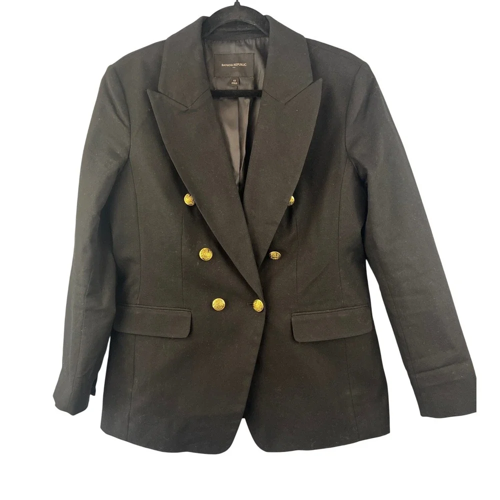 Banana Republic ICON BLAZER Double Breasted Gold Button Blazer Size 12 - Picture 2 of 10